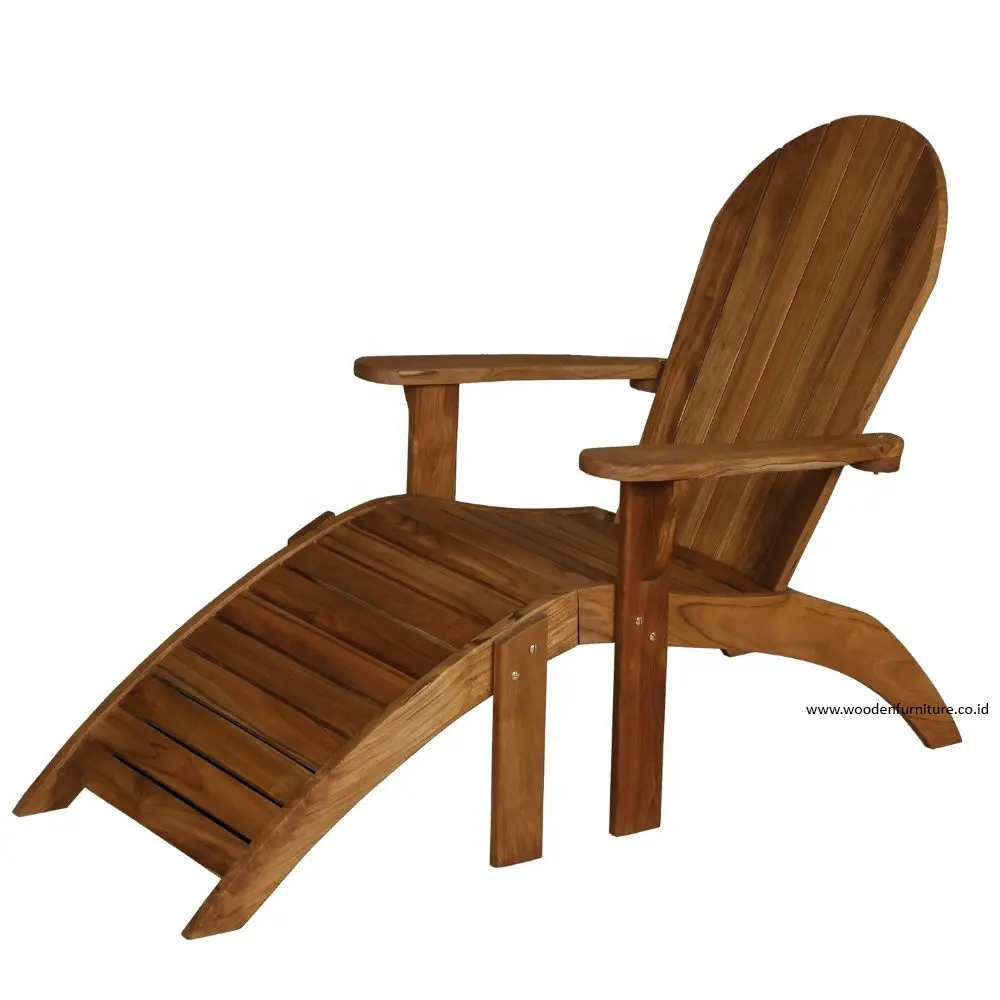 Silla de cubierta Adrion, tumbona de madera de teca, silla de playa de madera hecha en Indonesia para muebles de exterior