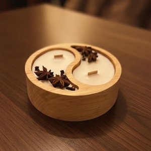 Cuenco Decorativo de Madera Tallado a Mano con Diseño Yin Yang, Recipiente para Velas, Ideal para Bodas Rústicas, Eventos y Decoración del Hogar - Product Image 1