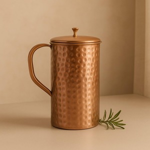 Copper Water <b>Jug</b> With Lid Hammered Finish Vintage Style 1500 ml Capacity Durable Metal Pitcher For <b>Drinks</b> Party Use - Product Image 2