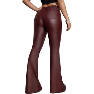 Pantalon en similicuir pour femme, taille haute, coupe droite, extensible, coupe-vent, respirant, décontracté, streetwear, été - Product Image 5