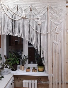 Macrame <b>curtain</b> <b>Kitchen</b> window valance Short door <b>curtain</b> Asymmetric rope <b>curtain</b> Natural white boho decor Bohemian home Rustic - Product Image 1