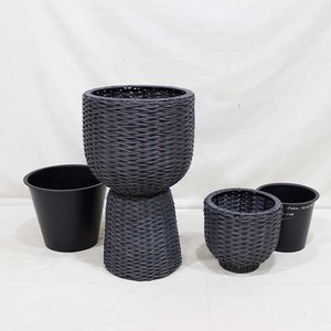 Ensemble de pots de fleurs en plastique grand format, modernes et durables, pour jardin extérieur, design minimaliste, gris foncé, style tressé - Product Image 2