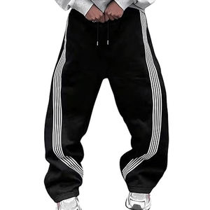Premium <b>Black</b> 100% Cotton Baggy <b>Trousers</b> With <b>White</b> <b>Stripes</b> For Custom Wholesale Streetwear <b>And</b> Modern Fashion Collections - Product Image 1