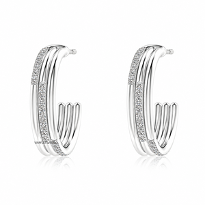 Pendientes de Aro Abiertos de Lujo con Tres Hileras de Diamantes Cultivados en Laboratorio en Oro de 10K, 14K, 18K y Plata 925, 935, Joyería Fina - Product Image 2