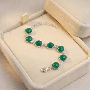 Pulsera de Ónix Verde Natural con Engaste de Plata de Ley 925, Gema Redonda Facetada, Estilo Tenis, Elegante, Minimalista, Ajustable, Unisex, Regalo - Product Image 5