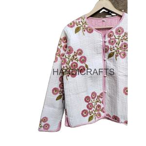 Veste de taille vintage en peau de mouton Kantha manteau matelassé fait à la main bord libre imprimé design automne hiver Style tendance bouton court - Product Image 6