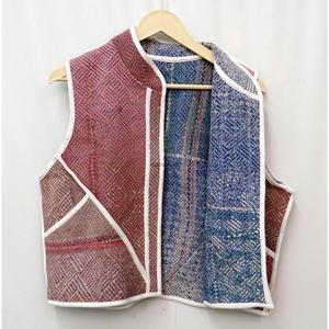 100% Cotton Quilted Kantha <b>Waistcoat</b> Women Handmade Breathable Eco-Friendly Vintage <b>Floral</b> Patchwork Logo Design Autumn Spring - Product Image 3