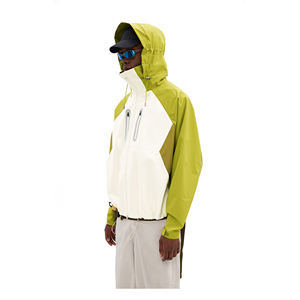 Chaqueta Cortavientos de Manga Larga para Hombre, con Bloques de Color Blanco y Verde, con Capucha, para Todas las Estaciones, Estilo Adulto - Product Image 1