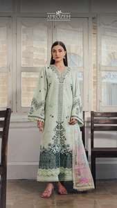 Ensemble 3 pièces Afrozeh Modern Party Anarkali Salwar Kameez Dupatta avec broderie Kari imprimée en coton infroissable - Product Image 6