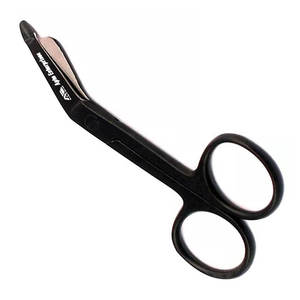กรรไกรตัดผ้าพันแผลสแตนเลสสีดำแบบแมนนวลสำหรับพยาบาล พิมพ์โลโก้ได้ ราคาขายส่ง สำหรับการแพทย์ การบาดเจ็บ และการผ่าตัด - Product Image 4