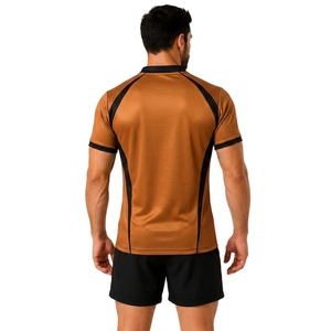 Maillot de rugby à manches courtes rayé marron pour homme, col en V, respirant, ajusté, pour les sports d'équipe et l'entraînement - Product Image 2