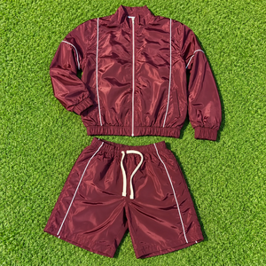 Conjunto Ligero de Nylon: Chaqueta con Cremallera Completa y Pantalones Cortos con Cordón, Detalle de Ribete Liso, Ropa Urbana Unisex de Dos Piezas, Prendas Personalizadas OEM - Product Image 1