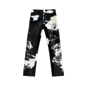 Pantalon en cuir imprimé vache pour homme avec logo personnalisé, fourrure et poils de cheval, style vintage streetwear - Product Image 1