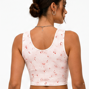 Wholesale Women’s 2 Piece <b>Cherry</b> Print Ribbed Crop Tank <b>Top</b> & Shorts Set, Sleeveless Casual Summer Lounge with Elastic - Product Image 6