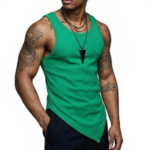 OEM Factory Custom Men's Ribbed Muscle Fit Tank Tops Pointed Hem Longline Sleeveless <b>T</b>-Shirt Urban Streetwear Tank Tops For Men - Product Image 5