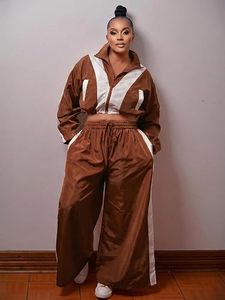 <b>Women</b> 2 Piece Track <b>Suit</b> Short Zip Jacket Wide Leg <b>Pants</b> Lightweight Breathable Loose Fit Color Block Casual Retro Sporty - Product Image 5