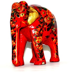 Wooden Elephant <b>Statue</b> With <b>Gold</b> Inlay Decor Indian Traditional Style Brown Color Decorative Figurine - Product Image 6