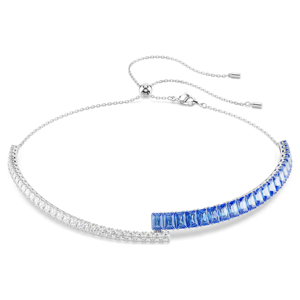 Luxury Women 925 <b>Silver</b> Rhodium Plated <b>Choker</b> Necklace With Blue Emerald Cut Crystal Rhinestones Channel Setting Party Jewelry - Product Image 1