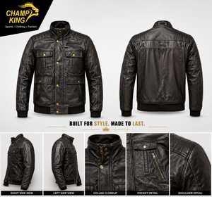 Champ King Leather <b>jacket</b> <b>with</b> <b>fleece</b> chest <b>lining</b> zipper and buttons closers - Product Image 1
