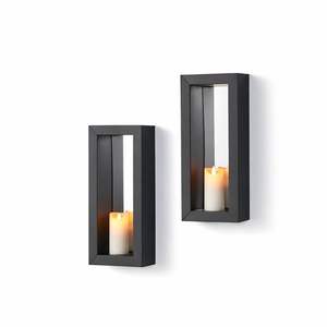 Juego de Apliques de Pared para Velas de Cristal y Metal Negro Premium, Marco Rectangular, Líneas Limpias, Montaje Seguro, Brillo Cálido, Decoración Elegante para el Hogar - Product Image 1