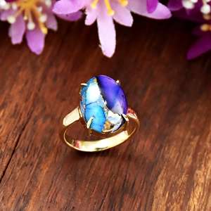 Anillo de Plata de Ley 925 con Turquesa Ostra y Cobre, Hecho a Mano, con Baño de Oro Vermeil de 18K, Joyería Boho, Regalo para Mujer - Product Image 2