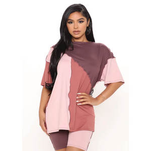 Latest Design Fashion OEM Summer <b>T</b> Shirt Short Sets Casual Solid Color Women Two Piece Tracksuit Lace Button Vintage 100 percent - Product Image 2