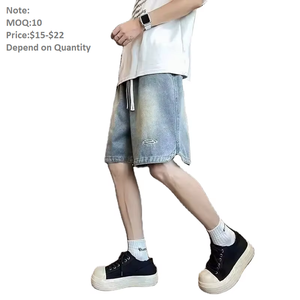 Pantalones Cortos de Mezclilla Tejidos Transpirables de Moda Vintage de Verano al por Mayor para Hombre, de Cintura Media, Corte Recto y Ajuste Regular - Product Image 1