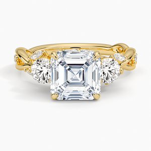 Anillo de Diamantes Cultivados en Laboratorio, Corte Asscher, Tres Piedras, Diamante Redondo Marquise, Oro de 14K y 18K, Colección de Anillos de Compromiso Secret Garden - Product Image 1