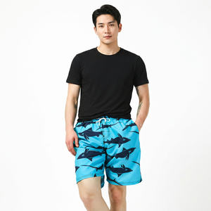 Short de bain décontracté pour homme en toile à imprimé requin bleu, séchage rapide, avec cordon de serrage, taille mi-haute et poches, style urbain - Product Image 3