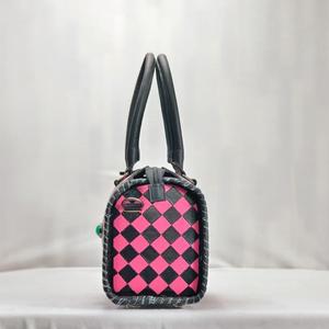 Bolso de Mano de Cuero Genuino a Cuadros Rosa y Negro de Lujo, con Asa Superior, Cierre de Cremallera y Diseño Duradero - Product Image 4