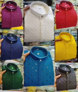 Kurta pyjama traditionnel pour homme, confectionné en tissu rayonne avec un motif chikan fait main, idéal pour les festivals, les cérémonies et les occasions ethniques. - Product Image 4