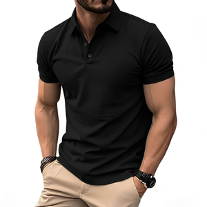 Polo homme vert uni à manches courtes, coupe classique, décontracté, respirant, en coton tissé - Product Image 2