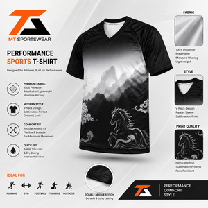 Camiseta Deportiva Sublimada con Estampado de Nubes y Caballos para Hombre, Cuello en V, Secado Rápido, Manga Corta, Poliéster, Ajuste Regular para Todas las Temporadas - Product Image 4