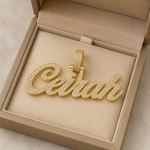 925 Silver Rose <b>Gold</b> Plated Custom Iced Cursive Script Nameplate Necklace Personalized Hip Hop Bling Moissanite Diamond <b>Pendant</b> - Product Image 4