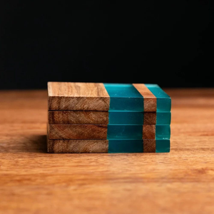 Resin Acacia Wood Coasters Half Mango Wood Half Stone Marble Modern Luxury Eco-Friendly Coaster Set with EVA Foam - Product Image 5