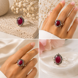 Handcrafted 925 Sterling Silver Lab Created Ruby Bezel Setting <b>Ring</b> | Women's Classic <b>Statement</b> <b>Ring</b> | Artisan Silver Jewelry - Product Image 5