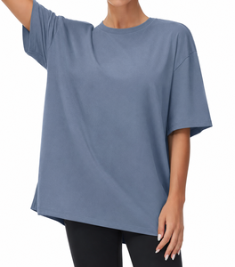 T-shirt en tricot noir surdimensionné pour femmes, épaules tombantes, col rond, coupe ample, manches courtes, couleur unie, à porter toute l'année - Product Image 2