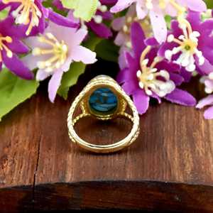 Blue Copper Turquoise <b>Ring</b> 18K Gold Vermeil Oval Gemstone <b>Statement</b> <b>Ring</b> Rope Band Handmade Gift for Her - Product Image 6