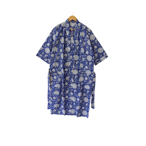 Al por mayor: Bata kimono de algodón azul floral con cuello en V largo, ropa de dormir transpirable con cordón, ropa de estar de algodón para mujer, fabricante - Product Image 1