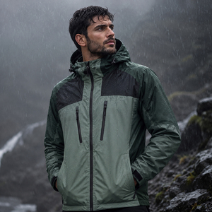 OEM Custom Print Men's Safari <b>Jackets</b> <b>Waterproof</b> Removable Hood Windproof Zipper Autumn Season Customized OEM - Product Image 2
