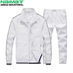 Custom Full Zip Stand Collar Tracksuit <b>Men</b> <b>White</b> Solid Color Track <b>Jacket</b> Side Stripe Jogger Pants Sportswear Set - Product Image 3