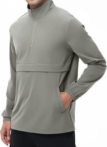 Camisa Casual de Punto para Hombre, Gris, con Cierre de Cremallera de un Cuarto, Cuello Alto, Manga Larga, Transpirable, de Secado Rápido, para Otoño - Product Image 4