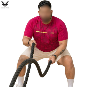 T-shirt sport rose à séchage rapide pour homme, manches courtes, col rond, motif imprimé, coupe classique, en polyester tricoté, idéal pour la gym, vente en gros - Product Image 4