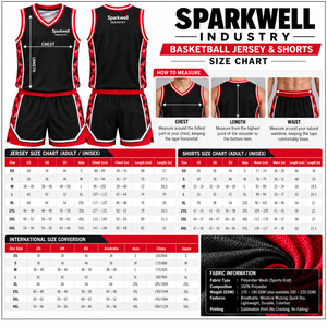 Ensemble de maillots de basket-ball pour hommes Sparkwell, noir et rouge, imprimé géométrique, col en V, sans manches, évacuation de l'humidité, uniforme d'équipe personnalisé, vente en gros - Product Image 2