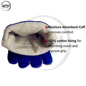 Guantes de Soldadura de Cuero Vacuno Azul con Refuerzo de Palma Amarilla, Resistentes al Calor, con Puño Largo, para Trabajo Pesado - Product Image 6