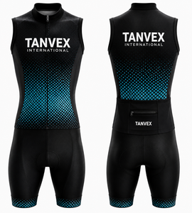 Ensemble de maillot de cyclisme unisexe TANVEX noir et bleu, impression par transfert thermique, écologique, 100% polyester, respirant, anti-transpiration, séchage rapide - Product Image 4
