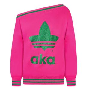 Sudadera AKA Lurex Rib Off Shoulder para Mujer, Rosa y Verde, con Logotipo Gráfico, Estilo Casual, Sudadera con Capucha, Top de Moda Griega para Mujer - Product Image 1