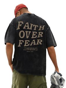 Camiseta Oversize 'Faith Over Fear' con Lavado Ácido, 250 GSM, 100% Algodón Tejido, Estilo Vintage, DTF, Streetwear, OEM - Product Image 2