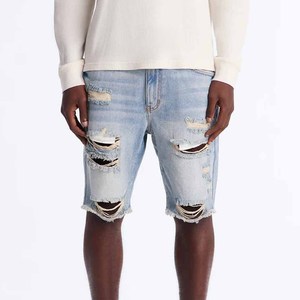 <b>Men</b> Denim Ripped <b>Jean</b> <b>Shorts</b> Cotton Denim Fabric Light Wash Frayed Edges Zipper Fly & Button Closure Casual Summer Outfits 2026 - Product Image 1