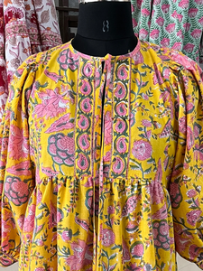 เดรสมินิเดรสผ้าคอตตอนปักดิ้นลึกสไตล์ลำลองมีสายปิดแบบ100% ลายดอกไม้บล็อกด้วยมือ - Product Image 6